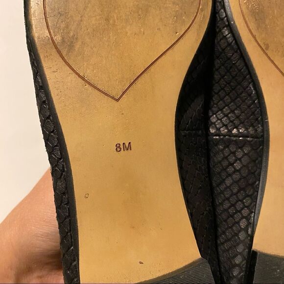 Halogen Black snake print leather round toe ballet flats shoes shoestring bow 8M - Picture 11 of 11
